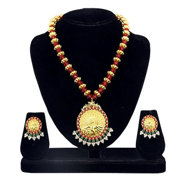 Kriaa Maroon And Green Pota Stone Necklace Set