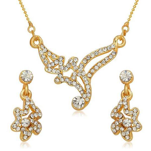 Kriaa Gold Plated White Austrian Stone Necklace Set - 2101006