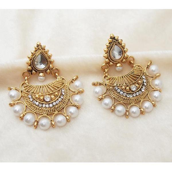 Kriaa White Austrian Stone & Pearl Chandbali Earrings - 1309605B