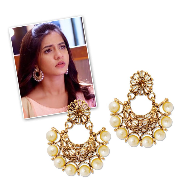 Kriaa BrownStone And Pearl Chandbali Earrings - 1309603