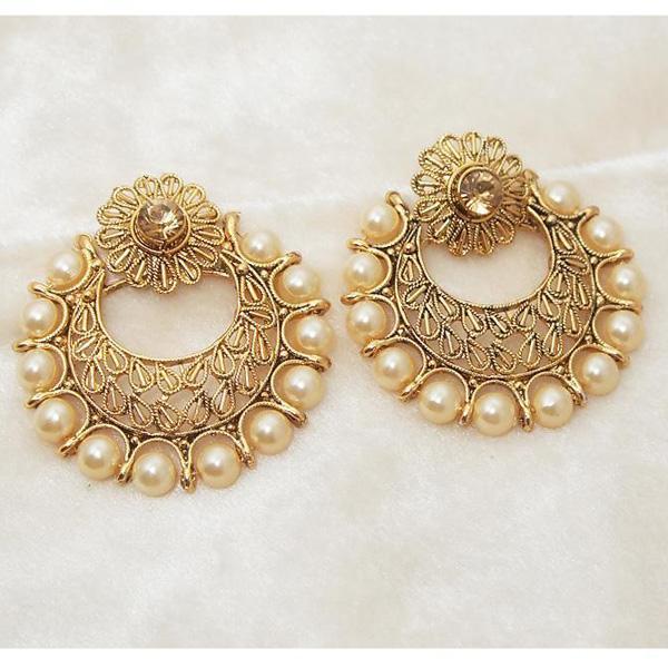 Kriaa  Brown Austrian Stone & Pearl Chandbali Earrings - 1309604