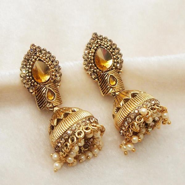 Kriaa Austrian Stone Pearl Gold Plated Jhumki Earrings