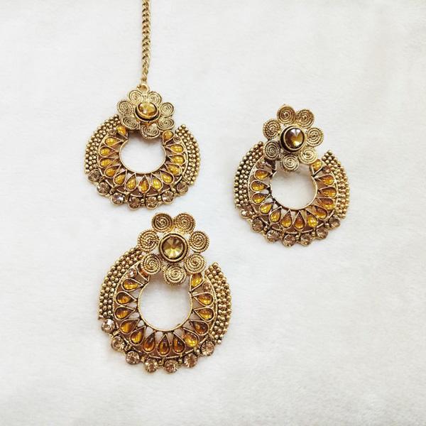 Kriaa Brown Kundan Stone Earrings With Maang Tikka - 1309507A