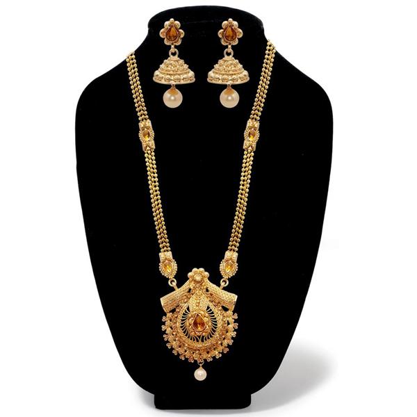 Kriaa Austrian Stone Gold Plated Haram Necklace Set - 1109105A