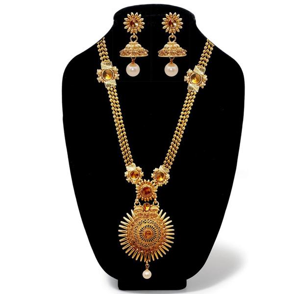 Kriaa Austrian Stone Gold Plated Haram Necklace Set - 1109107A
