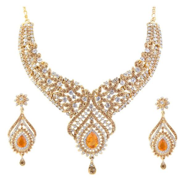 Kriaa Orange Austrian Stone Gold Plated Necklace Set - 1105320