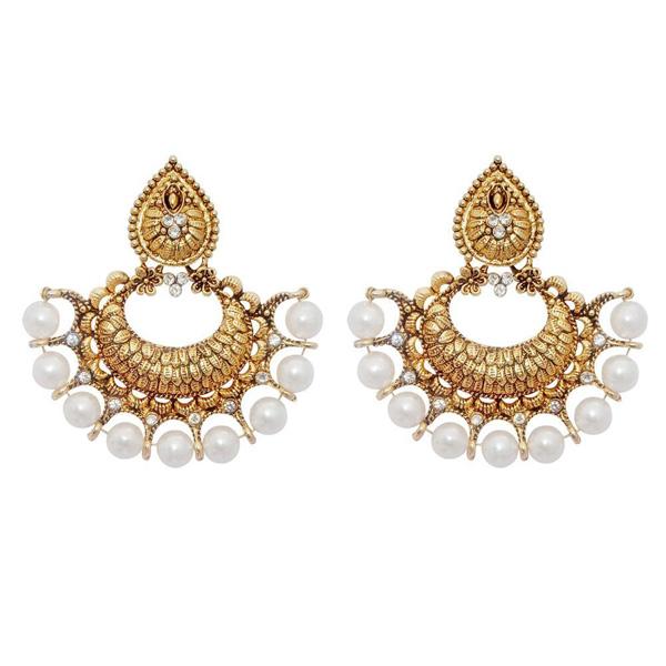 Kriaa White Austrian Stone And Pearl Chandbali Earrings - 1309609B