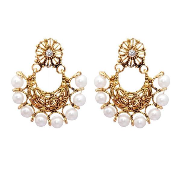 Kriaa White Austrian Stone Pearl Dangler Earrings - 1309613