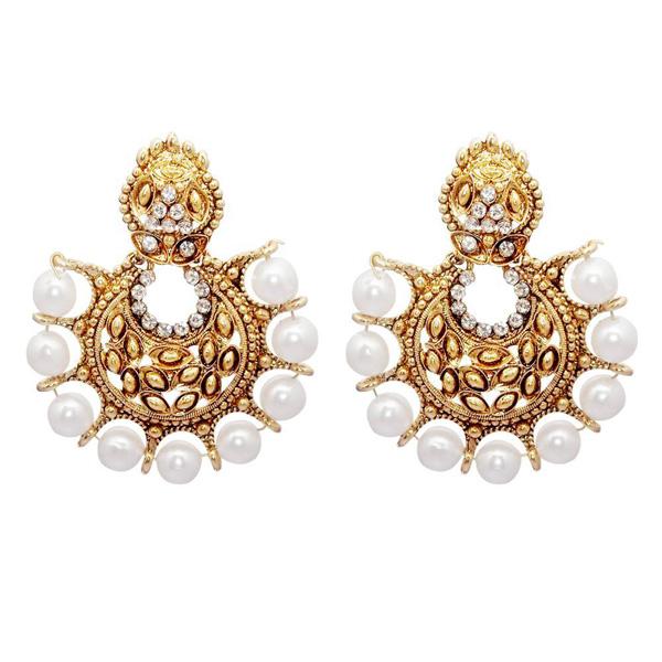 Kriaa White Austrian Stone & Pearl Chandbali Earrings - 1309616B