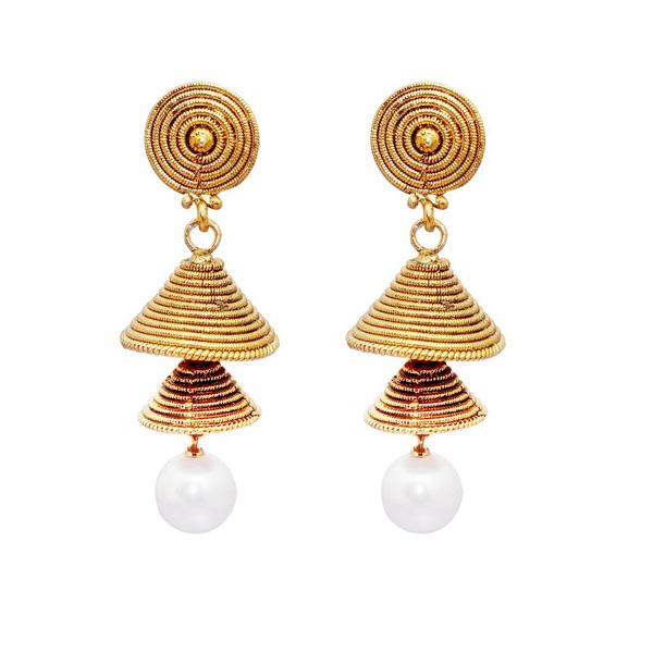 Kriaa Gold Plated Pearl Drop Jhumki Earrings - 1309709