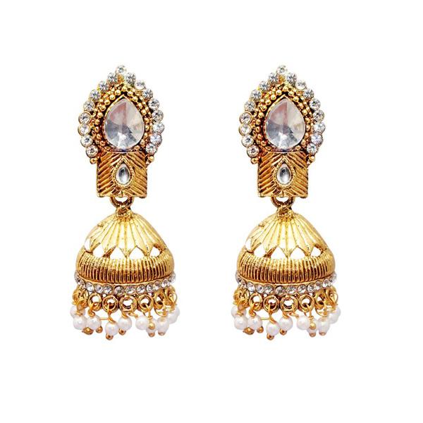 Kriaa Gold Plated Austrian Stone Pearl Drop Jhumki Earrings - 1309711