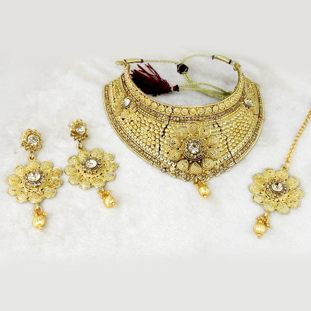 Kriaa Stone Choker Necklace Set With Maang Tikka - 1107915A