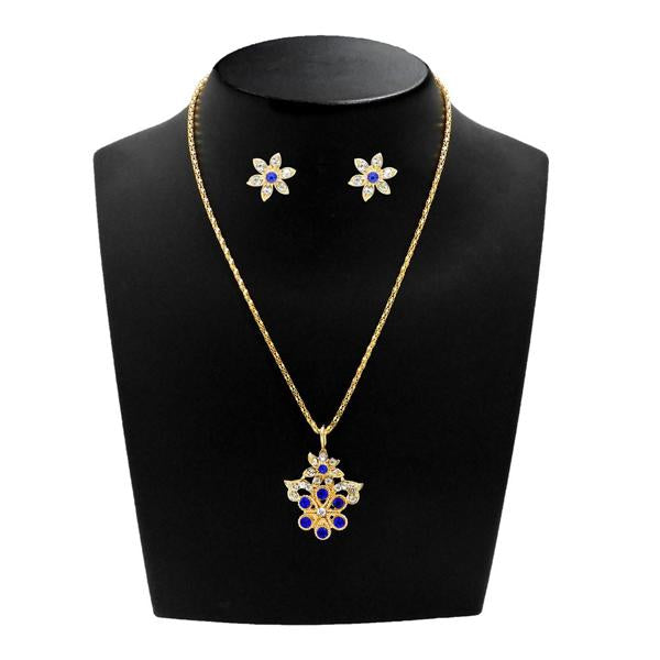 Kriaa Blue Austrian Stone Gold Plated Pendant Set - 1203803