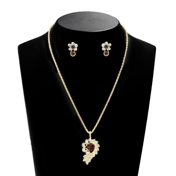 Kriaa Maroon Austrian Stone Gold Plated Pendant Set - 1203805