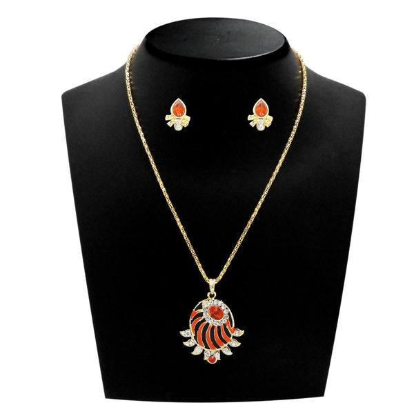 Kriaa Gold Plated Red Austrian Stone Pendant Set - 1203806