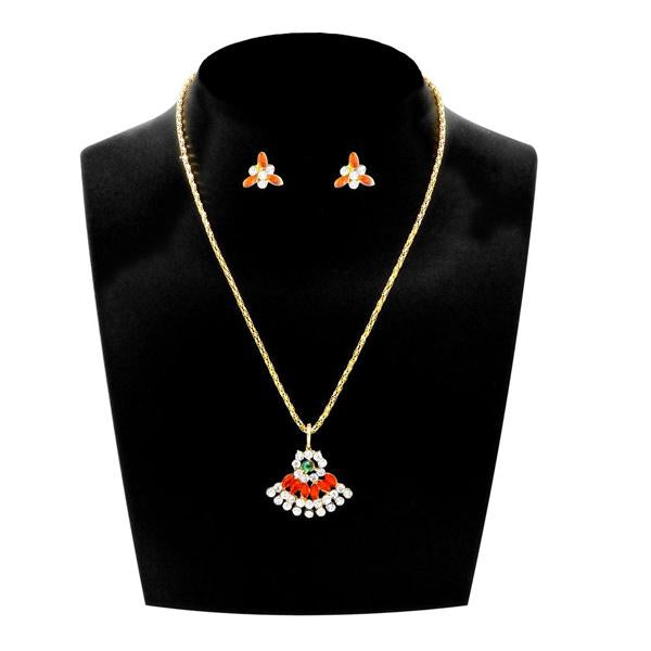 Kriaa Red Austrian Stone Gold Plated Pendant Set - 1203808