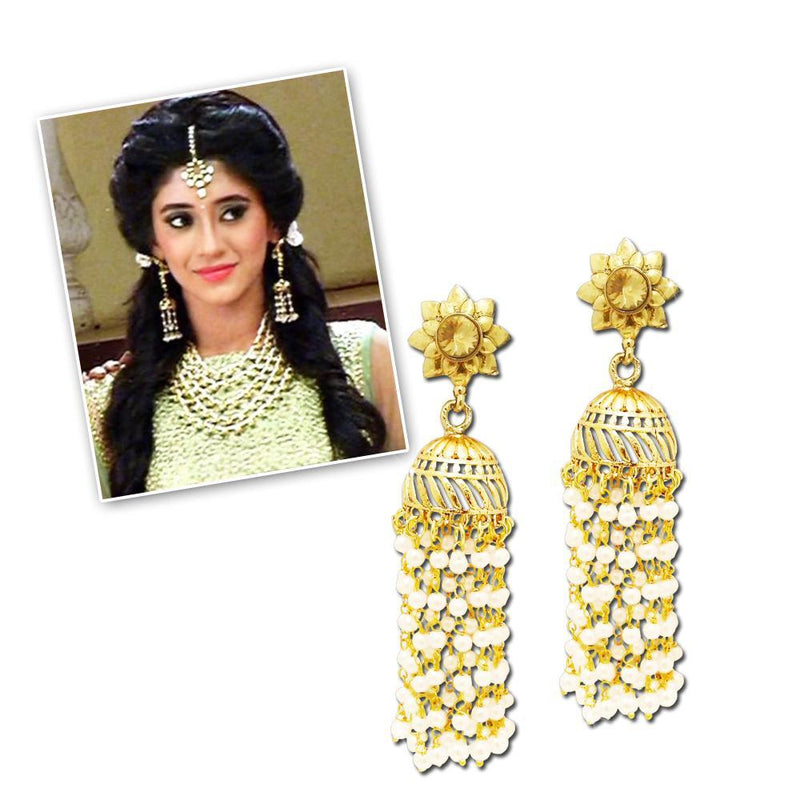 Kriaa Gold Plated Stone And Pearl Polki Jhumki Earrings - 1310519