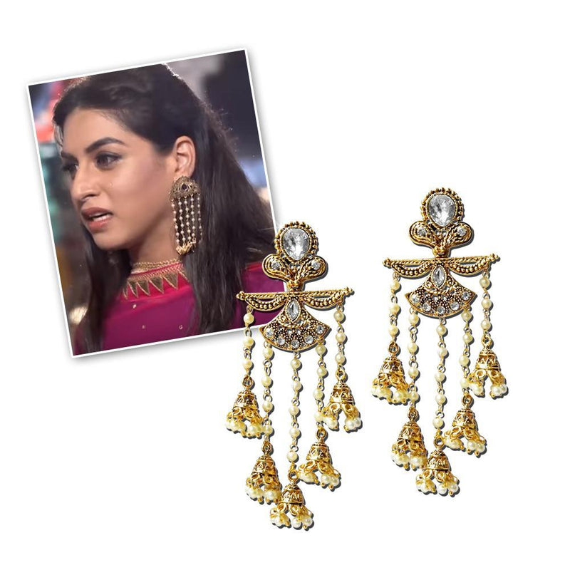 Kriaa Stone Gold Plated Pearl Dangler Earrings - 1310526B