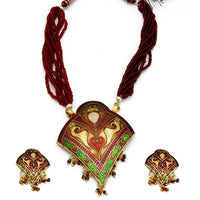 Kriaa Gold Plated Meenakari Beads Thewa Necklace Set - 1110309