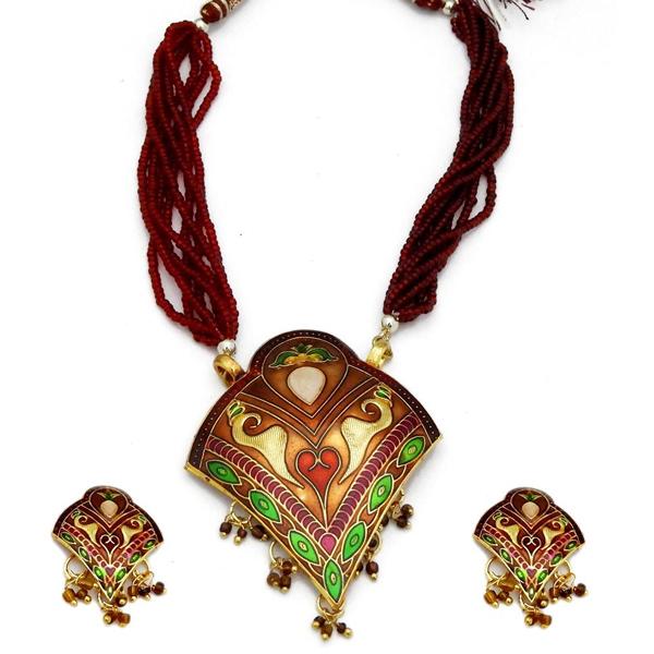 Kriaa Gold Plated Meenakari Beads Thewa Necklace Set - 1110309