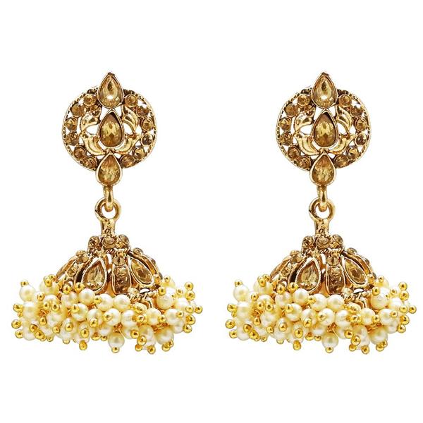 Kriaa Austrian Stone Gold Plated Pearl Jhumki Earrings - 1307807A