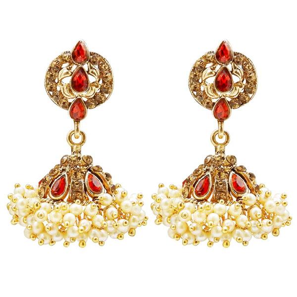 Kriaa Gold Plated Austrian Stone Pearl Jhumki Earrings - 1307807C