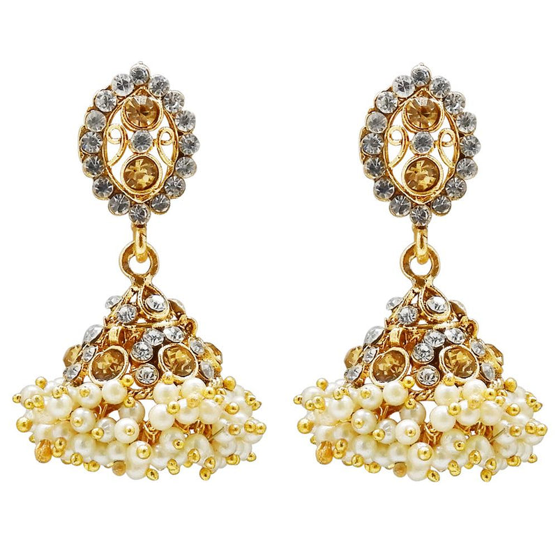 Kriaa Gold Plated Stone Pearl Jhumki Earrings - 1307808B