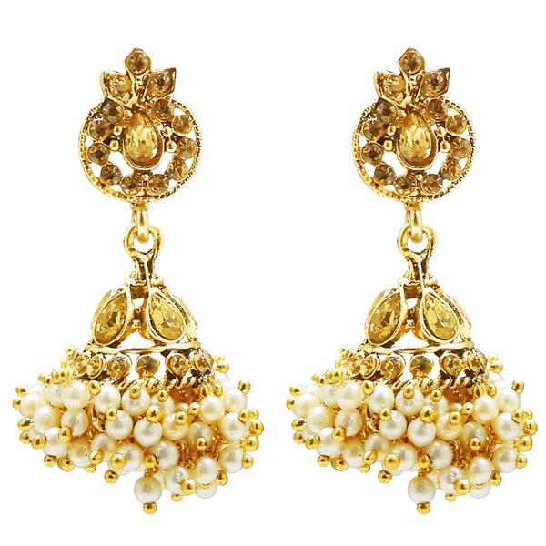 Kriaa Stone Gold Plated Pearl Jhumki Earrings - 1307811B