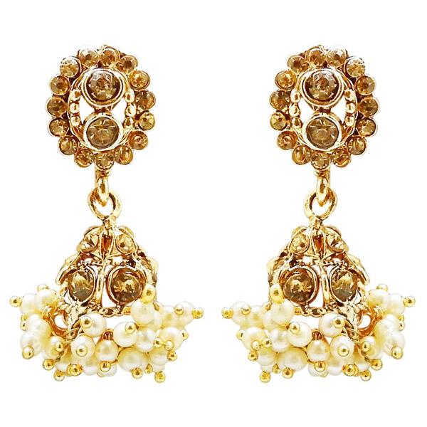 Kriaa Stone Gold Plated Pearl Jhumki Earrings - 1307814B