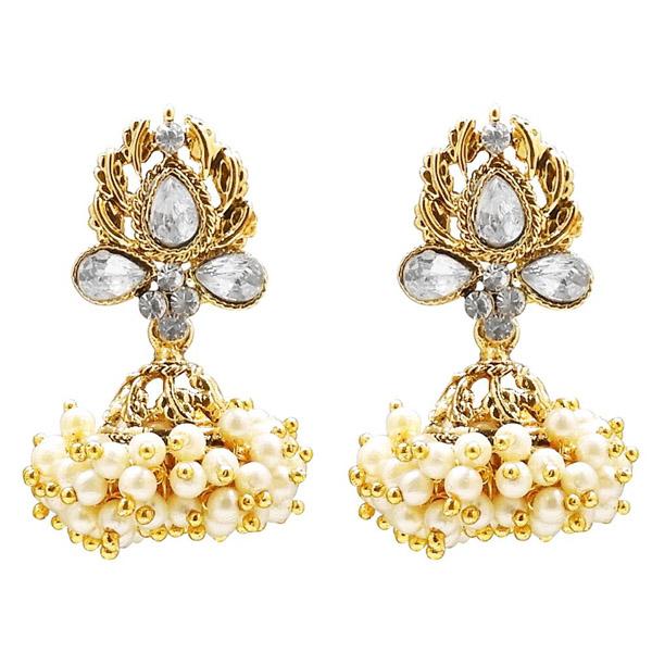 Kriaa Gold Plated Stone Pearl Jhumki Earrings - 1307816A