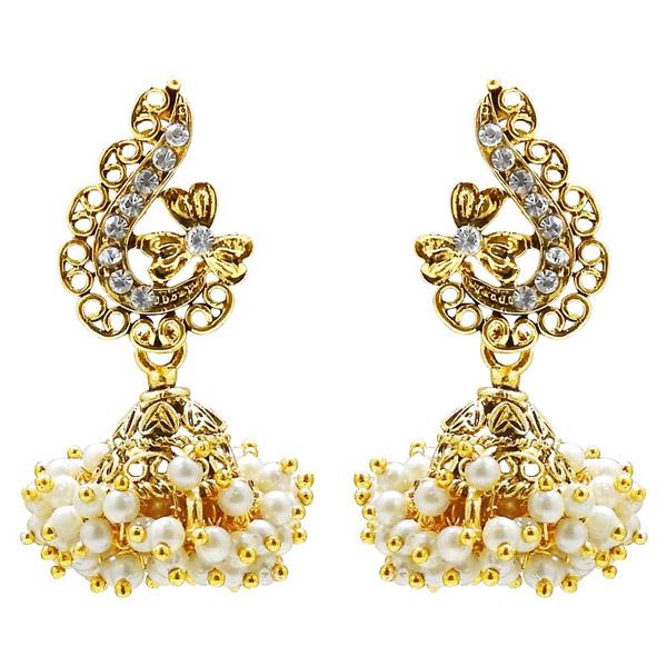 Kriaa Stone Gold Plated Pearl Jhumki Earrings - 1307817A