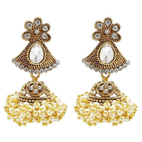 Kriaa Gold Plated Stone Pearl Jhumki Earrings - 1307820A