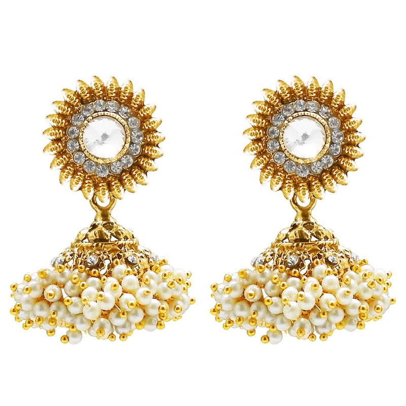 Kriaa Gold Plated Stone Pearl Jhumki Earring - 1307821A