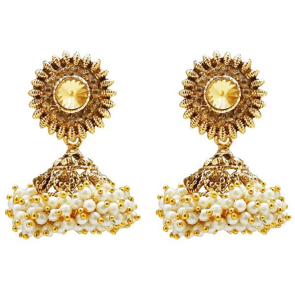 Kriaa Stone Pearl Gold Plated Jhumki Earring - 1307821B