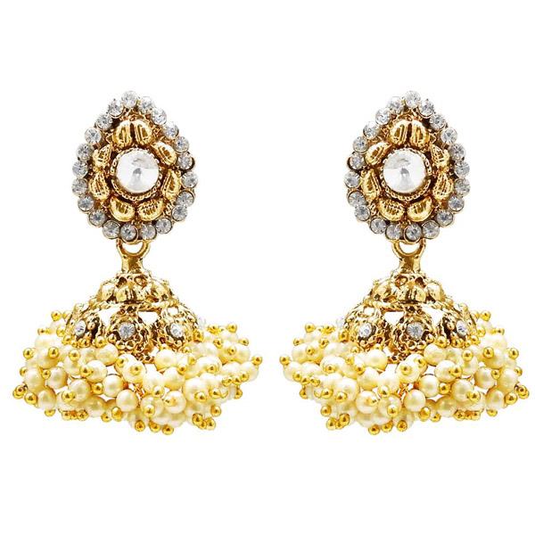 Kriaa Gold Plated Stone Pearl Jhumki Earring - 1307822A