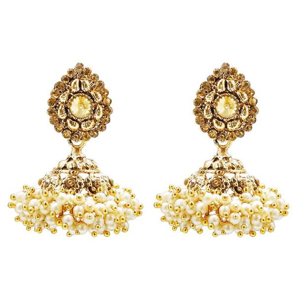 Kriaa Stone Gold Plated Pearl Jhumki Earring - 1307822B