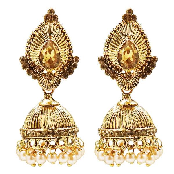 Kriaa Stone And Pearl Gold Plated Jhumki Earring - 1311307C