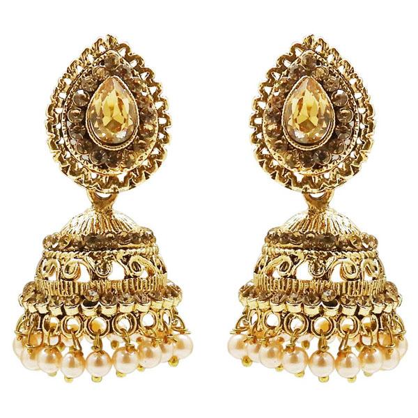 Kriaa Stone And Pearl Gold Plated Jhumki Earring - 1311308B