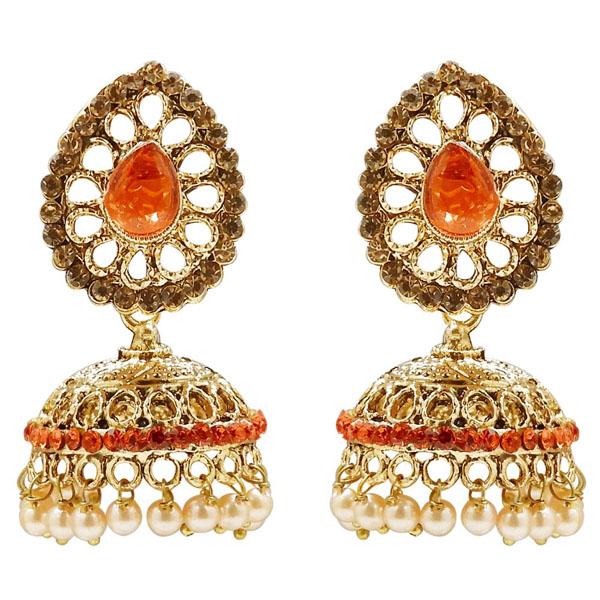 Kriaa Stone And Pearl Gold Plated Jhumki Earring - 1311309C