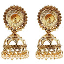 Kriaa Gold Plated Stone And Pearl Jhumki Earring - 1311310B