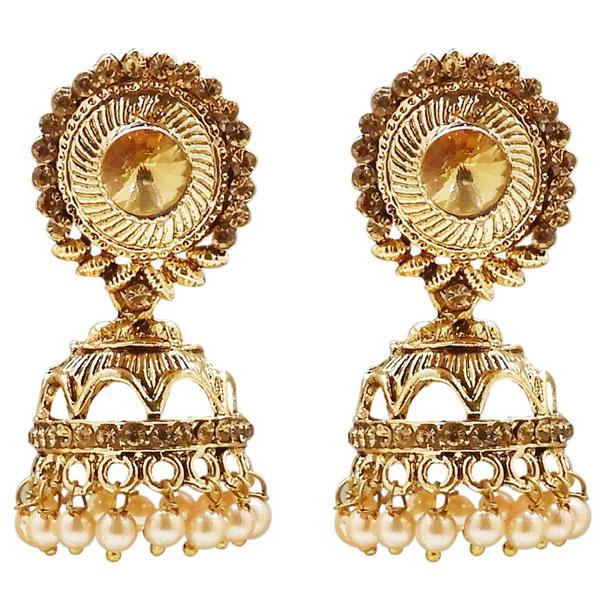 Kriaa Gold Plated Stone And Pearl Jhumki Earring - 1311310B