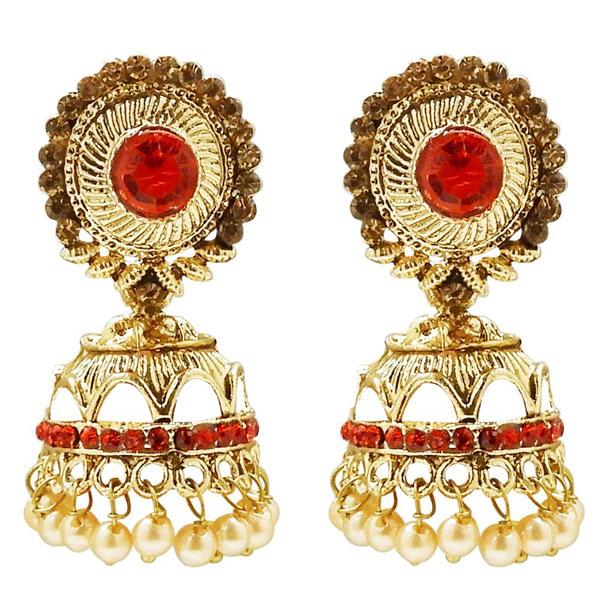 Kriaa Stone And Pearl Gold Plated Jhumki Earring - 1311310C