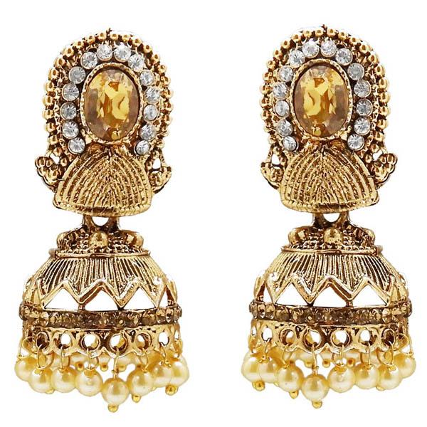 Kriaa Stone And Pearl Gold Plated Jhumki Earring - 1311311A