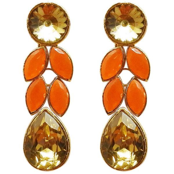 Kriaa Gold Plated Orange Resin Stone Dangler Earring - 1311401C