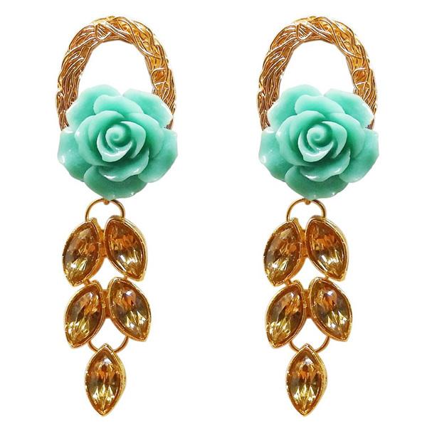 Kriaa Gold Plated Resin Stone Floral Dangler Earring - 1311402B