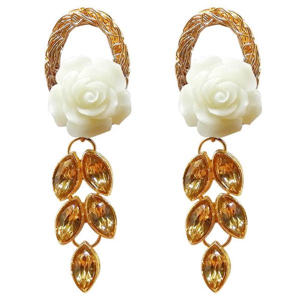 Kriaa Gold Plated Resin Stone Floral Dangler Earring - 1311402C