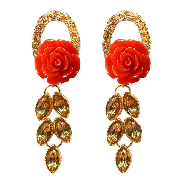 Kriaa Gold Plated Resin Stone Floral Dangler Earring - 1311402E