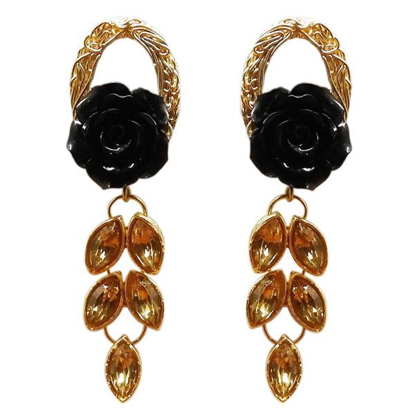 Kriaa Gold Plated Resin Stone Floral Dangler Earring - 1311402F