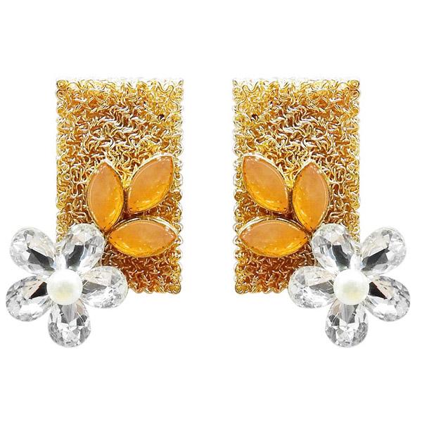 Kriaa  Gold Plated Resin Stone Floral Dangler Earring - 1311405C