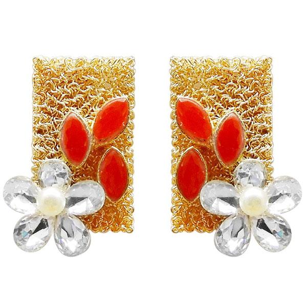 Kriaa Resin Stone Gold Plated Floral Dangler Earrings - 1311405F